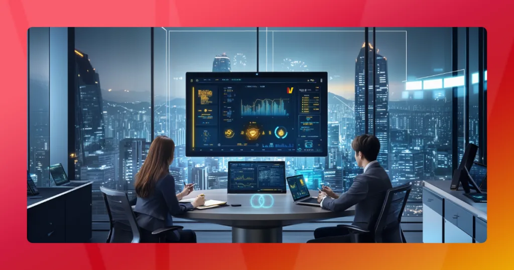 a man sitting at a desk looking at a city