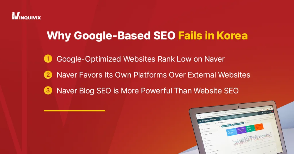 3 points Why Google-Based SEO Fails in Korea infographic - Inquivix