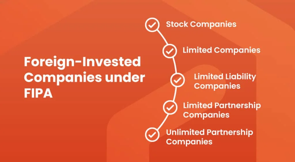 the types of foreign-invested companies that can be set up under FIPA